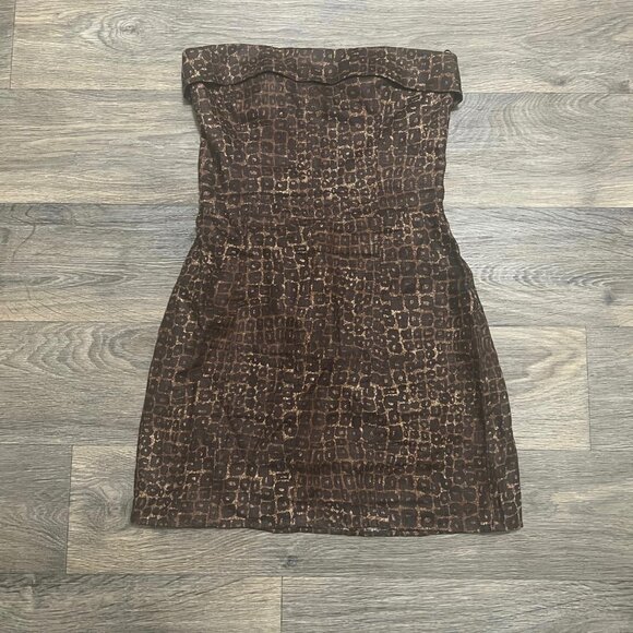 Reformation Madilyn Linen Dress Strapless Brown Size 8 - Picture 2 of 5